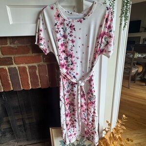 Lularoe Floral Pink and White Dress with Belt